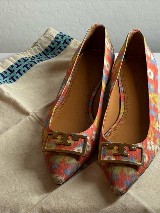 Tory Burch Shoes - Tory Burch Multicolor Pointed Toe Logo Buckle Ballet Flats